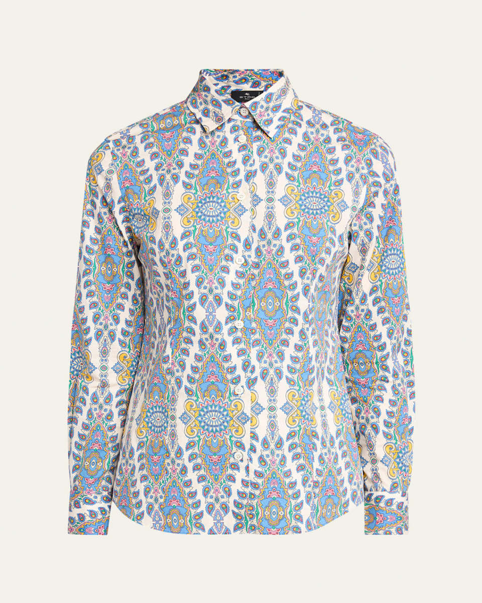 Stretch Cotton Paisley Button-Front Shirt